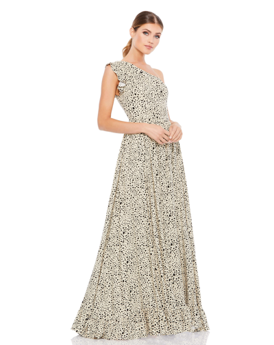 Mac Duggal One Shoulder Animal Print Maxi Dress In Dalmation