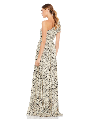 Mac Duggal One Shoulder Animal Print Maxi Dress In Dalmation