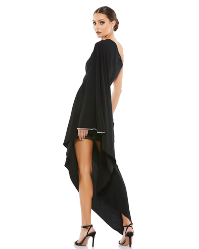 Shop Mac Duggal One Shoulder Asymmetrical Hem Flowy Dress In Black