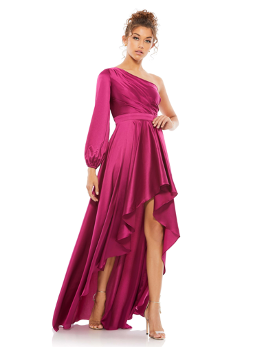 Shop Ieena For Mac Duggal High Low One Shoulder Flowy Gown In Berry