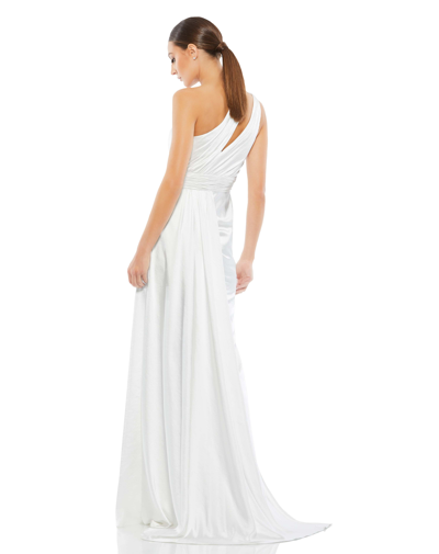 Shop Mac Duggal One Shoulder Cutout Charmeuse Gown In White