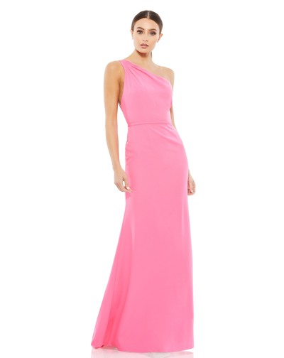 Mac Duggal One Shoulder Jersey Mermaid Gown In Hot Pink