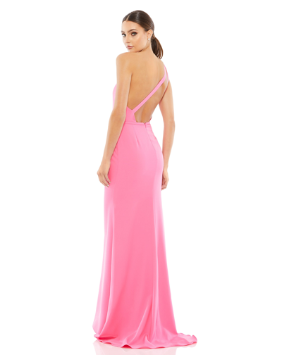 Mac Duggal One Shoulder Jersey Mermaid Gown In Hot Pink