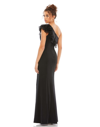 Ieena For Mac Duggal One Shoulder Ruffle Evening Gown In Black