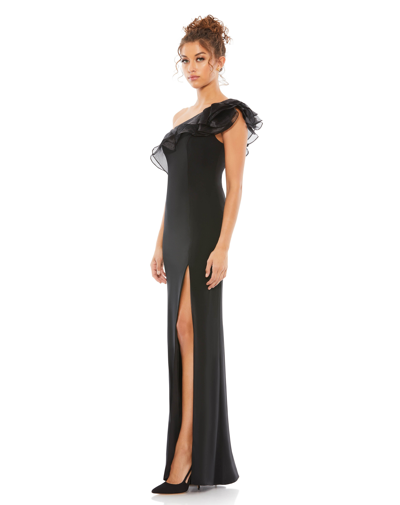 Ieena For Mac Duggal One Shoulder Ruffle Evening Gown In Black
