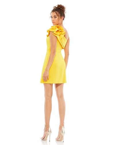 Shop Ieena For Mac Duggal One Shoulder Ruffle Mini Dress In Lemon