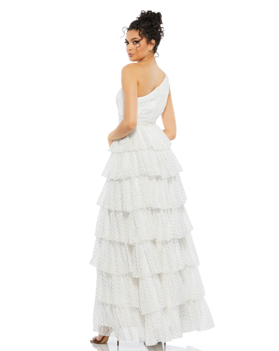 Shop Mac Duggal One Shoulder Ruffle Tiered Gown- Final Sale In White