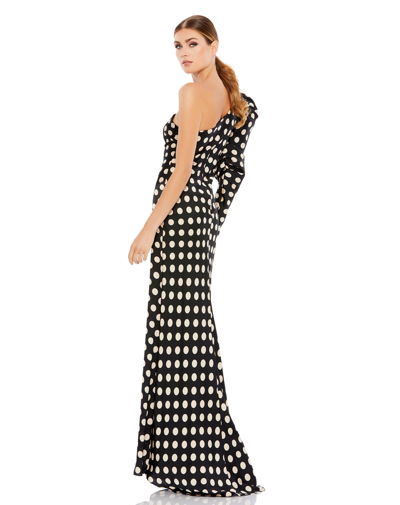 Mac Duggal Asymmetrical Puff Long Sleeve Sheath Gown In Black/white