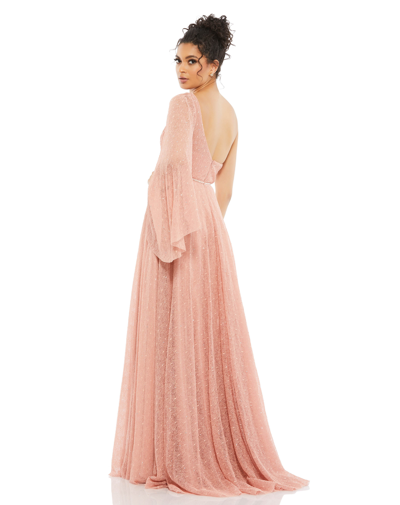 Shop Mac Duggal Lace One Shoulder Illusion Sleeve A Line Gown In Salmon