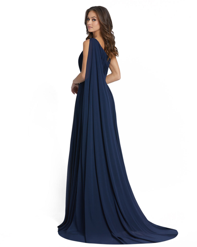 Ieena For Mac Duggal Op Leave In Draft - Draped One Shoulder Evening Gown In Navy