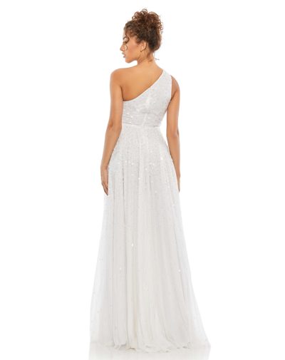 Shop Mac Duggal Embellished One Shoulder Hi-low Gown - Final Sale In White