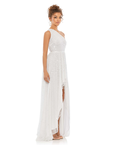 Shop Mac Duggal Embellished One Shoulder Hi-low Gown - Final Sale In White