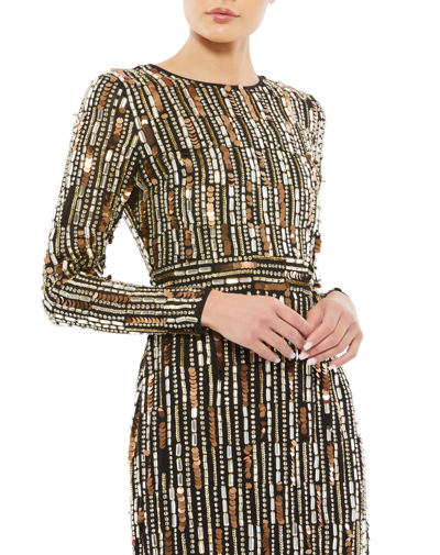 Shop Mac Duggal Paillette Embellished Long Sleeve Midi Dress In Black / Gold