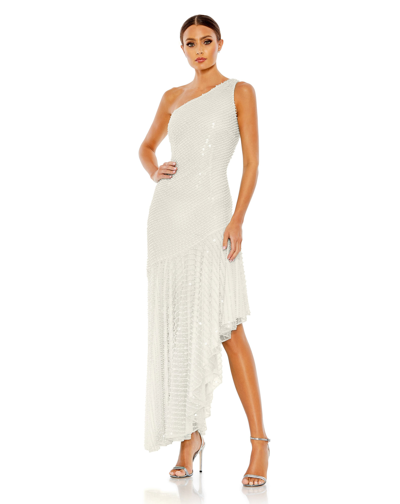 Shop Mac Duggal One Shoulder Asymmetrical Hem Dress In White