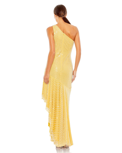 Shop Mac Duggal One Shoulder Asymmetrical Hem Dress In Yellow