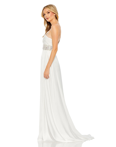 Shop Mac Duggal Pleated One Shoulder Beaded Waist Gown - Final Gown In White