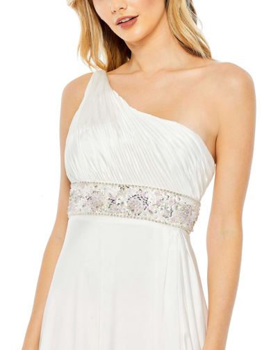 Shop Mac Duggal Pleated One Shoulder Beaded Waist Gown - Final Sale In White