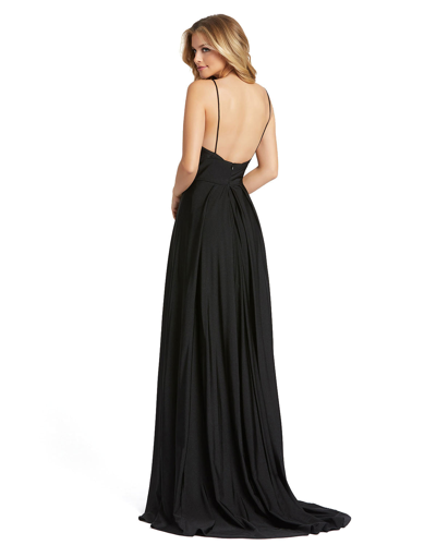 Mac Duggal Plunge Neck High Slit Gown In Black