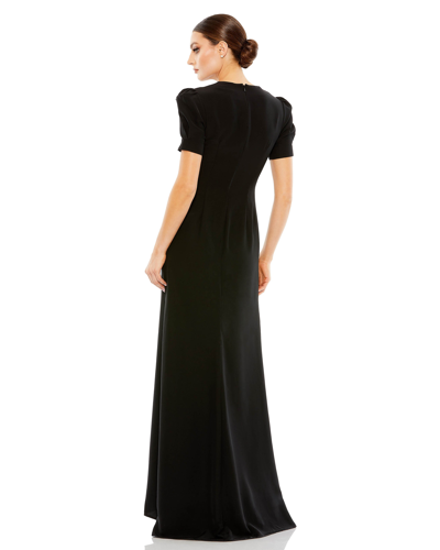 Shop Ieena For Mac Duggal Plunge Neck Puff Sleeve Cut Out Gown - Final Sale In Black