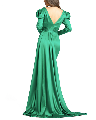 Shop Mac Duggal Puff Sleeve Surplice Evening Gown In Emerald Green