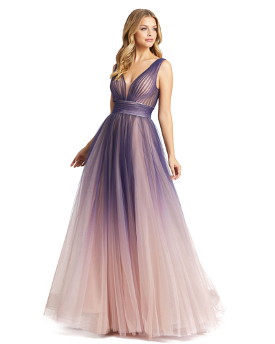 Mac Duggal Purple Ombre Tulle Ball Gown In Indigo Ombre
