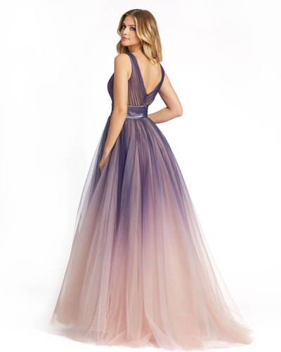 Mac Duggal Purple Ombre Tulle Ball Gown In Indigo Ombre