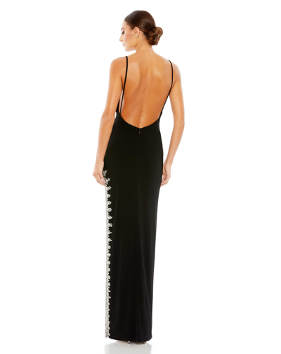 Shop Mac Duggal Rhinestone Encrusted Side Slit Cami Bodycon Gown In Black