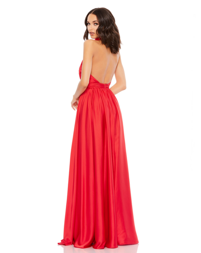 Mac Duggal Rosette Halter Chiffon Evening Gown In Cherry