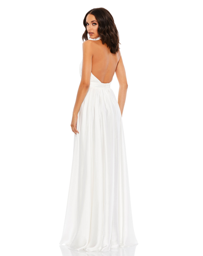 Mac Duggal Rosette Halter Chiffon Evening Gown In White