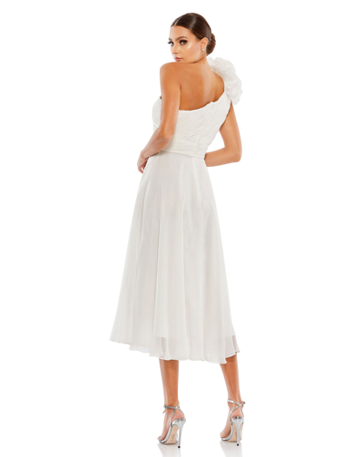 Shop Mac Duggal Rosette One Shoulder Tea Length Dress In White
