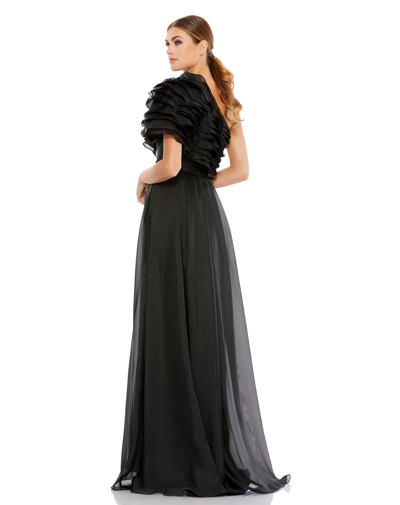 Ieena For Mac Duggal Ruffle Layered One Shoulder Gown In Black