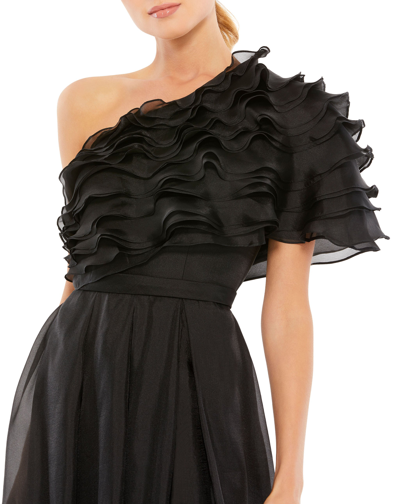 Shop Ieena For Mac Duggal Ruffle Layered One Shoulder Gown In Black