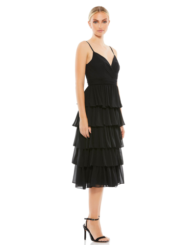 Mac Duggal High Neck Cape Mini Dress With Ruffle Hem In Black