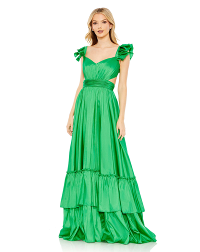 Shop Mac Duggal Ruffle Shoulder Cut Out Gown In Lime