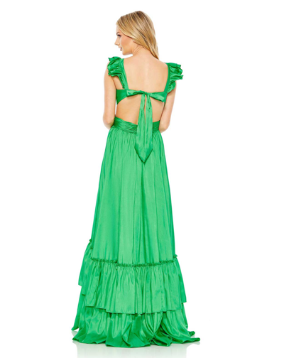 Shop Mac Duggal Ruffle Shoulder Cut Out Gown In Lime