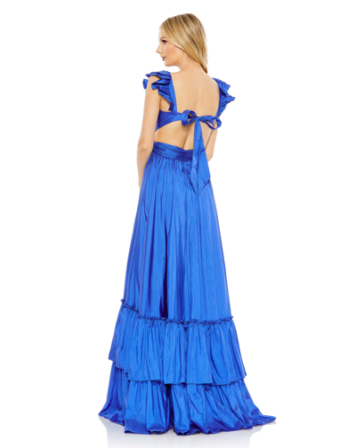 Shop Mac Duggal Ruffle Shoulder Cut Out Gown In Cobalt