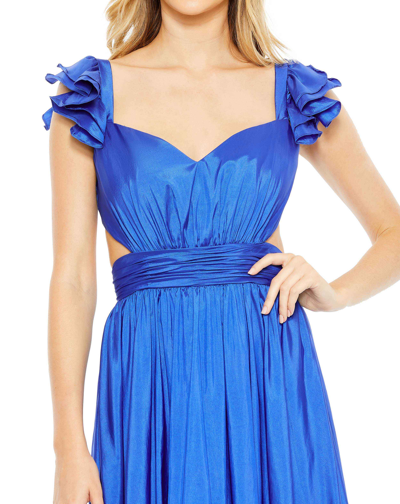 Shop Mac Duggal Ruffle Shoulder Cut Out Gown In Cobalt