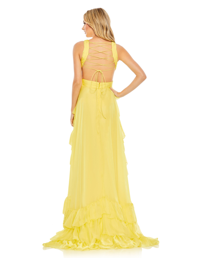Shop Mac Duggal Ruffle Tiered Cross Over High Low Gown - Final Sale In Sunshine