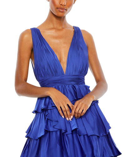 Shop Mac Duggal Ruffle Tiered Pleated Sleeveless V Neck Gown In Cobalt