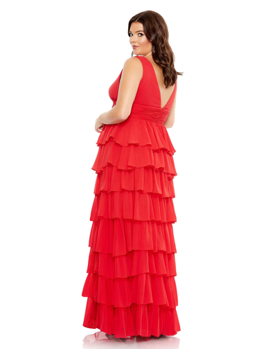 Shop Mac Duggal Ruffle Tiered Sleeveless V Neck Gown (plus) In Red