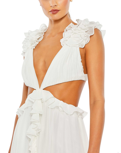Shop Mac Duggal Ruffled Cut-out V Neck Mini Dress - Final Sale In White