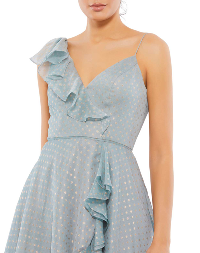 Mac Duggal Metallic Polka Dot Ruffle Midi Dress In Slate Grey