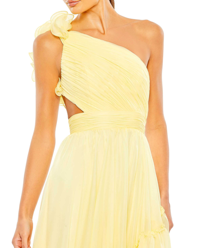 Shop Mac Duggal Ruffled One Shoulder Asymmetrical Gown In Butter