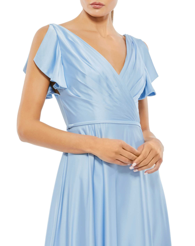 Ieena For Mac Duggal Satin Flounce Split Sleeve Gown In Periwinkle