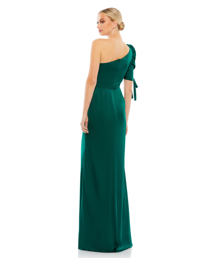 Ieena For Mac Duggal Satin One Shoulder Puff Sleeve Trumpet Gown In ...