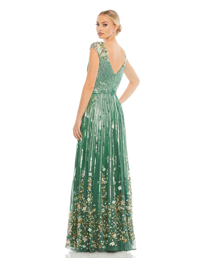 Shop Mac Duggal Sequin Floral Embellished Evening Gown In Sage