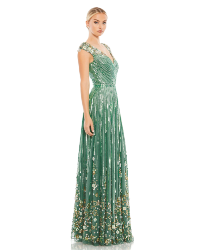 Shop Mac Duggal Sequin Floral Embellished Evening Gown In Sage