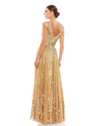 Shop Mac Duggal Sequin Floral Embellished Evening Gown In Champagne