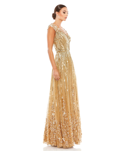 Shop Mac Duggal Sequin Floral Embellished Evening Gown In Champagne