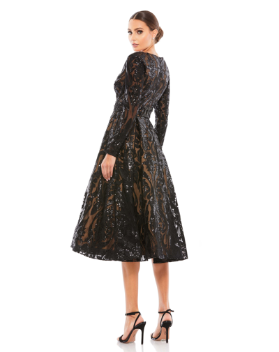 Mac Duggal Sequin Embellished A-line Cocktail Dress In Black / Nude